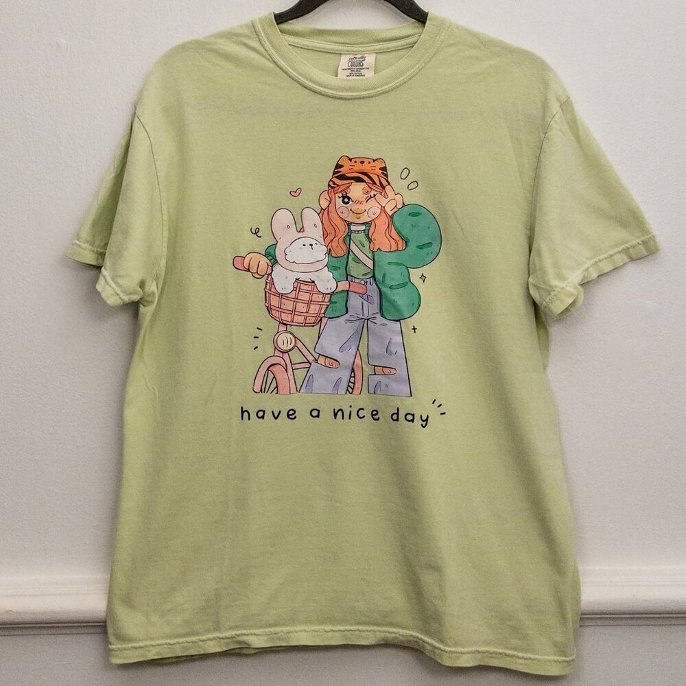 Comfort Colors “Have a Nice Day” Graphic Tee – Size M | Green Bunny Streetwear